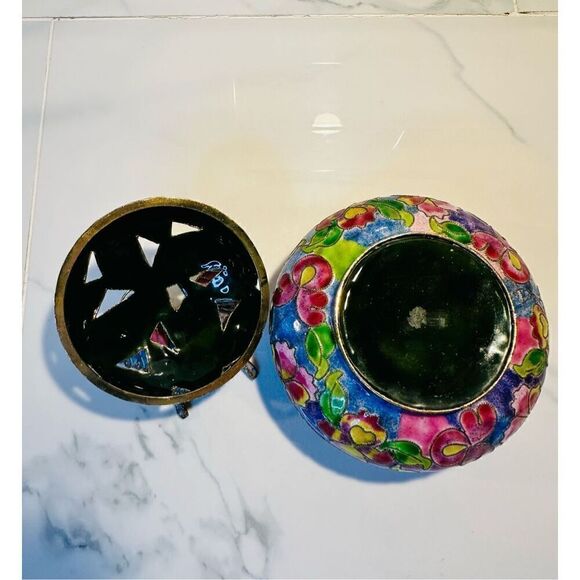 Vintage Cloisonne Butterfly Trinket Box With Lid Guild Trim Beautiful! - Picture 4 of 5